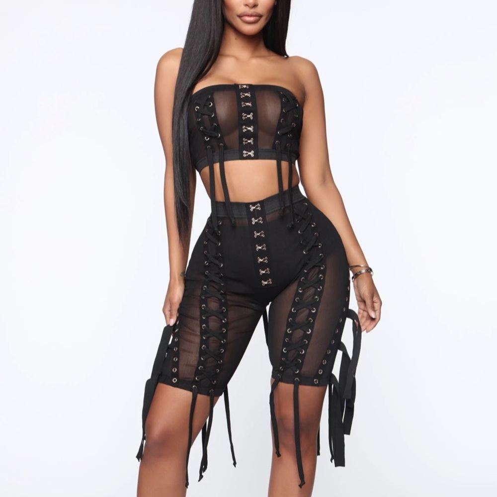Passing By You Lace Up Short Set